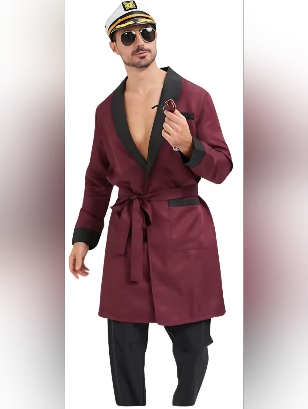 CAPTAIN Costume Adult MENS L Halloween-DIGFAR--ROBE/GLASSES/HAT/ PIPE